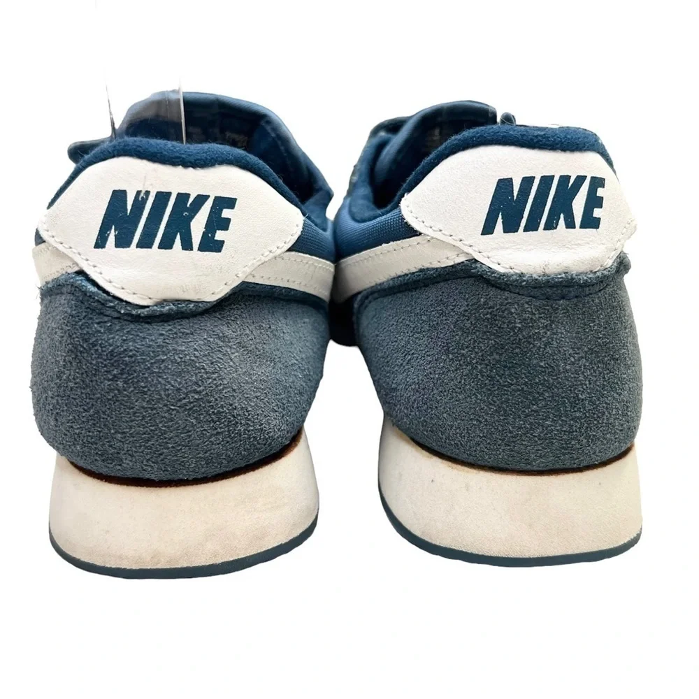 Vintage 1980s Nike Classic Sneakers Velcro Strap Blue Nylon Suede Swoosh M 7 W 9